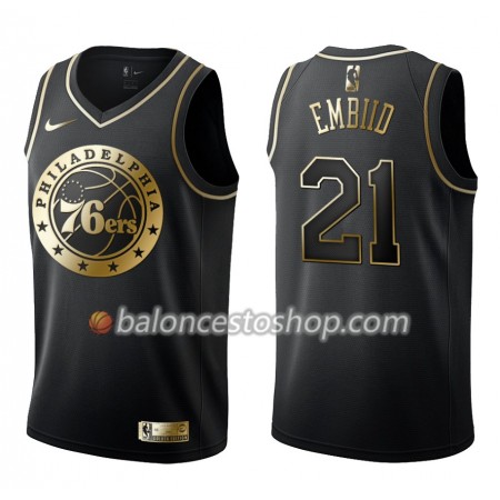 Camiseta Hombre NBA Philadelphia 76ers Joel Embiid 21 Nike Negro Golden Edition Swingman